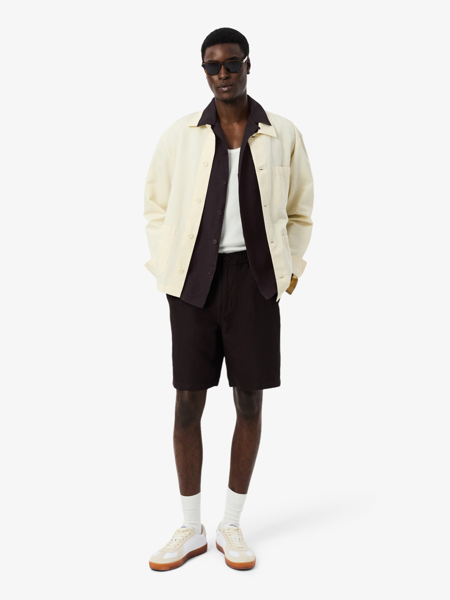 LACOSTE Relaxed Fit Linen Shirt Brown