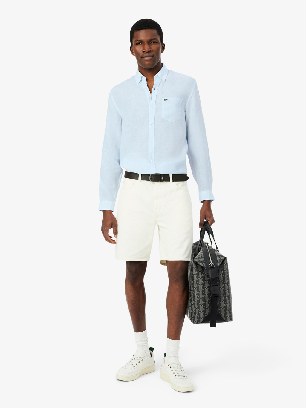 LACOSTE Regular Fit Linen Shirt Light Blue
