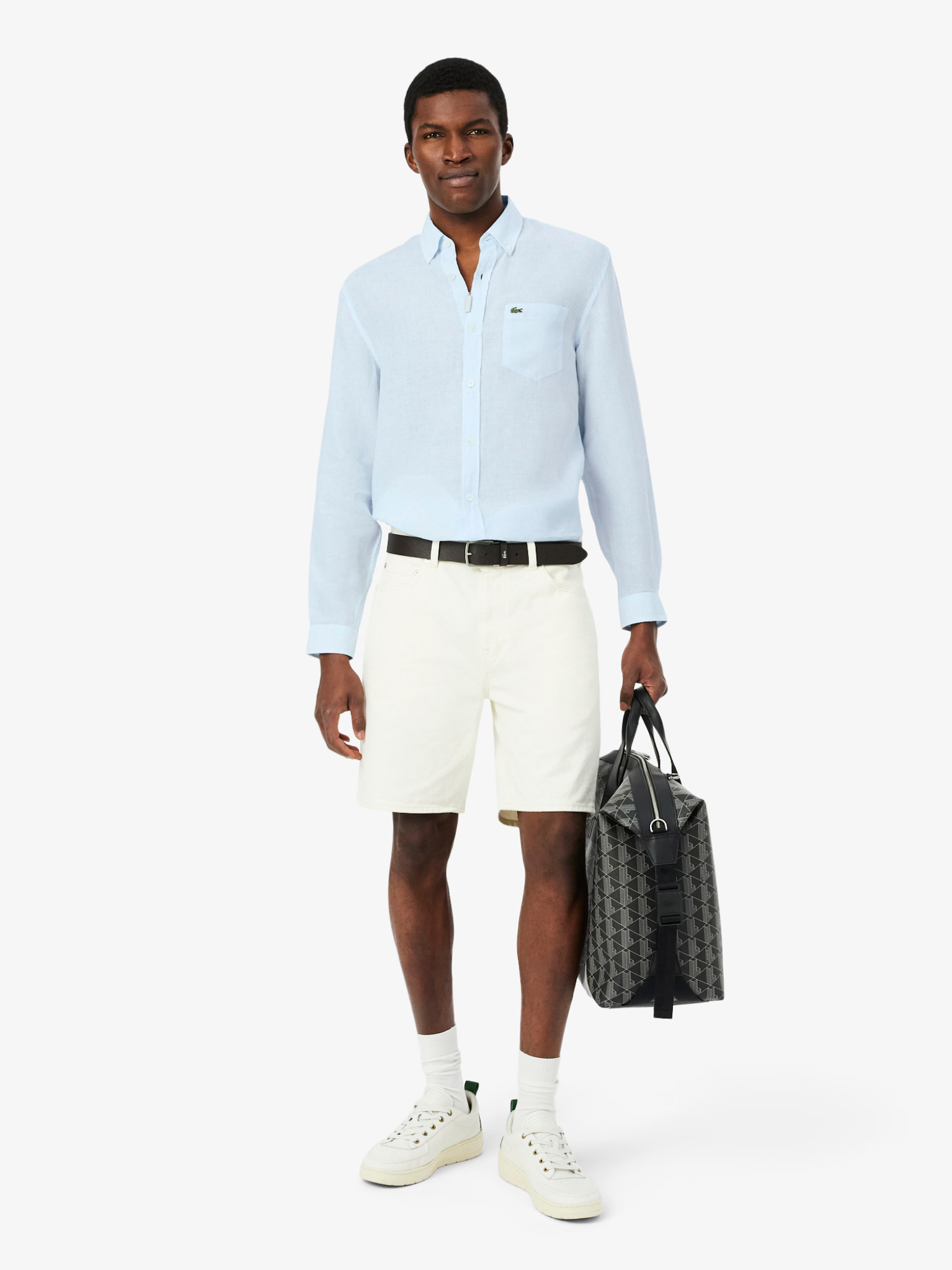 LACOSTE Regular Fit Linen Shirt Light Blue