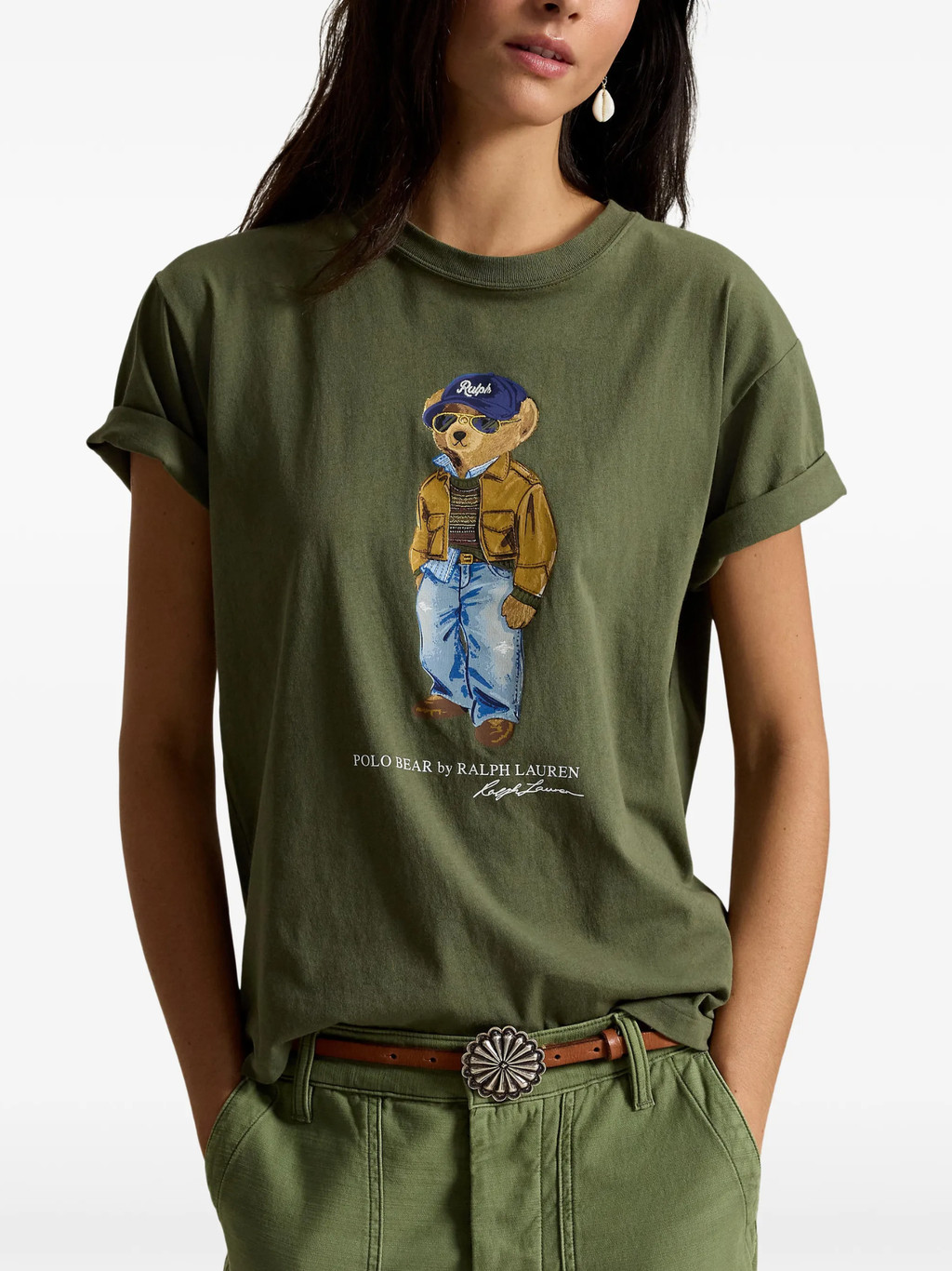 RALPH LAUREN WOMEN Polo Bear Cotton Jersey Tee Dense Olive