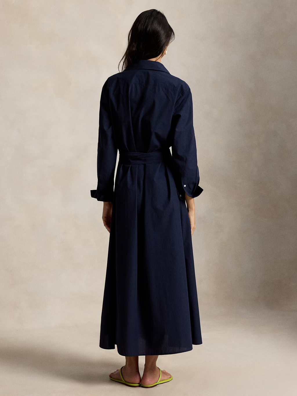 RALPH LAUREN WOMEN Cotton Canvas Tie-Waist Shirt Dress Hunter Navy