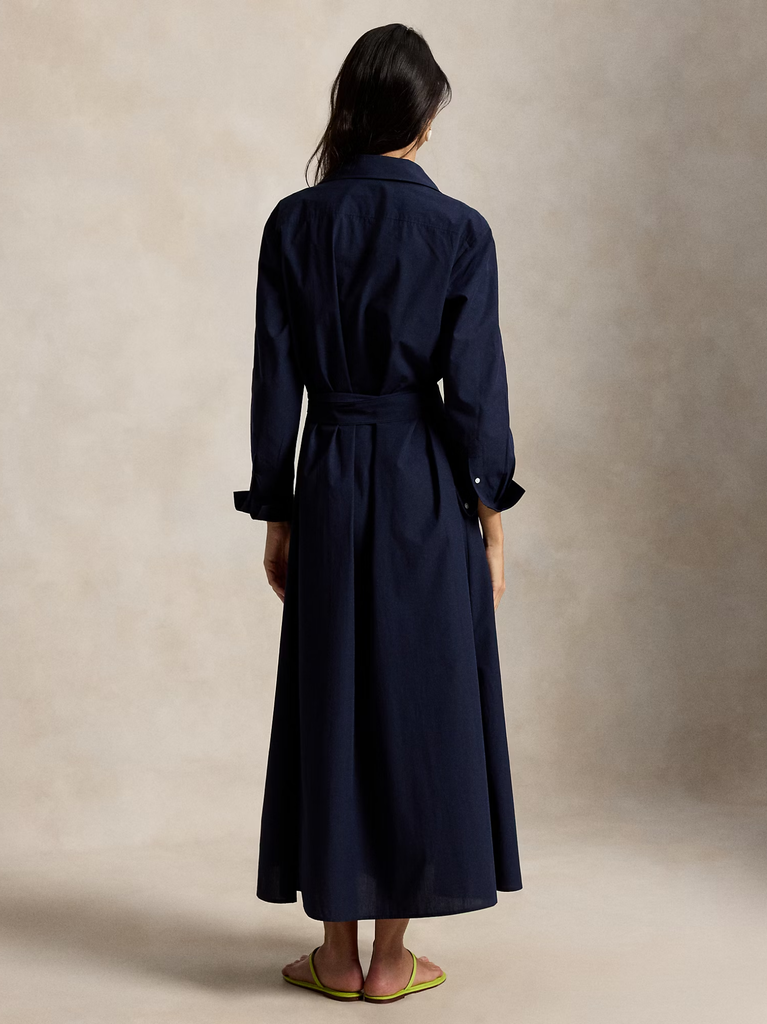 RALPH LAUREN WOMEN Cotton Canvas Tie-Waist Shirt Dress Hunter Navy