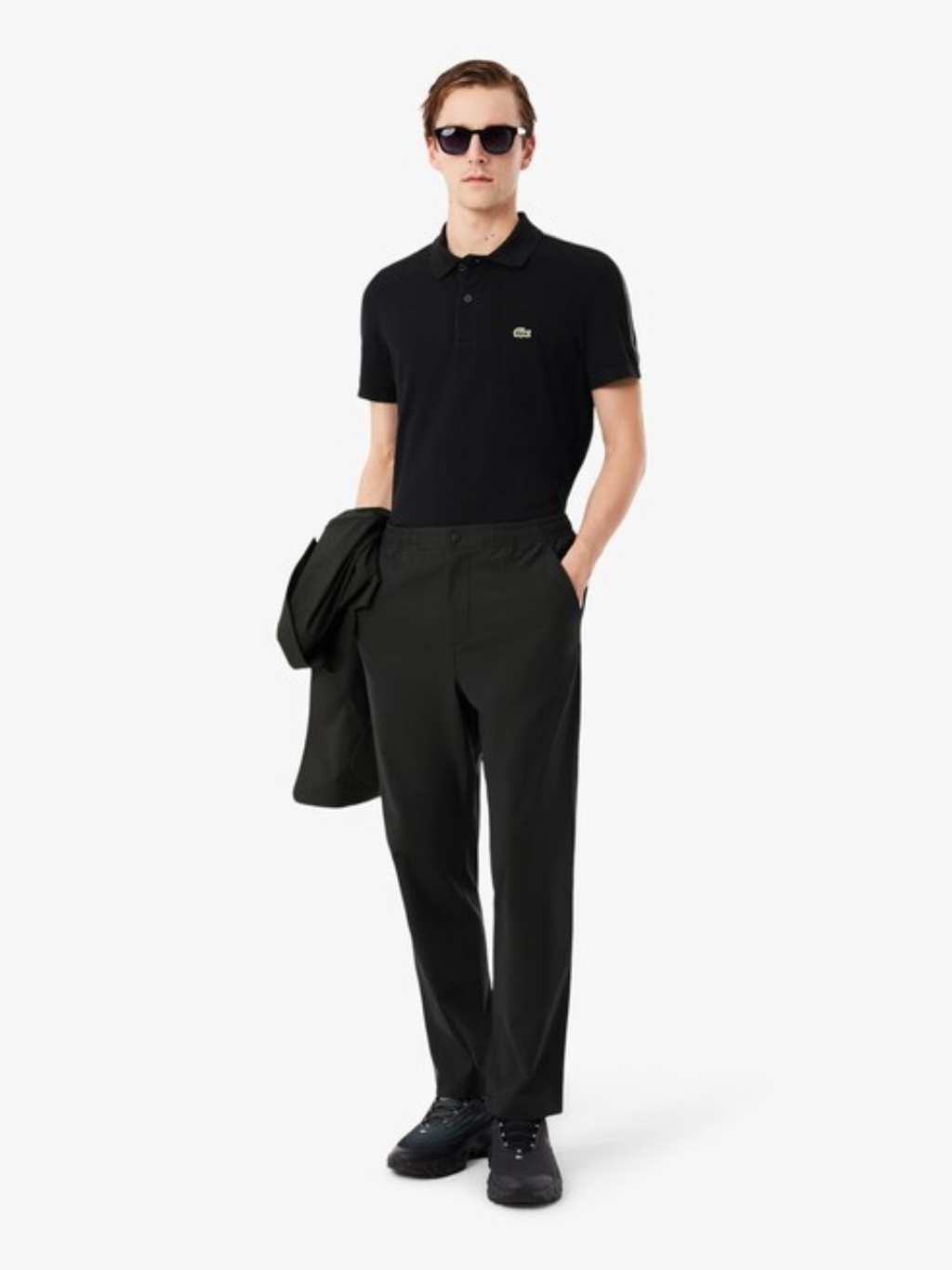 LACOSTE Regular Fit Logo Stripe Polo Shirt Black