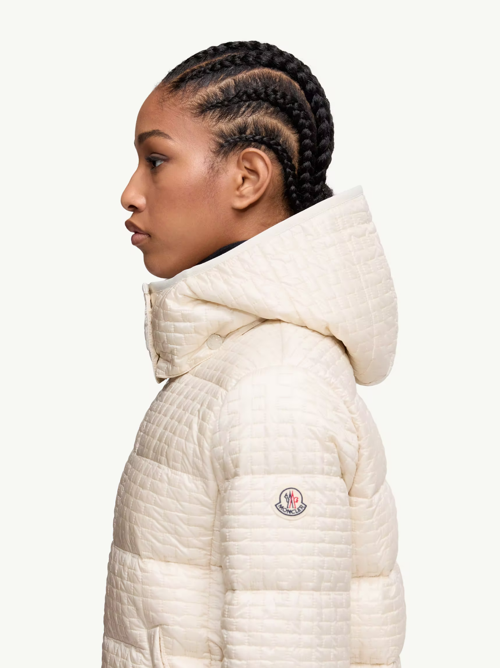MONCLER WOMEN Gisors Geometric-Quilted Hooded Short Down Jacket Light Beige