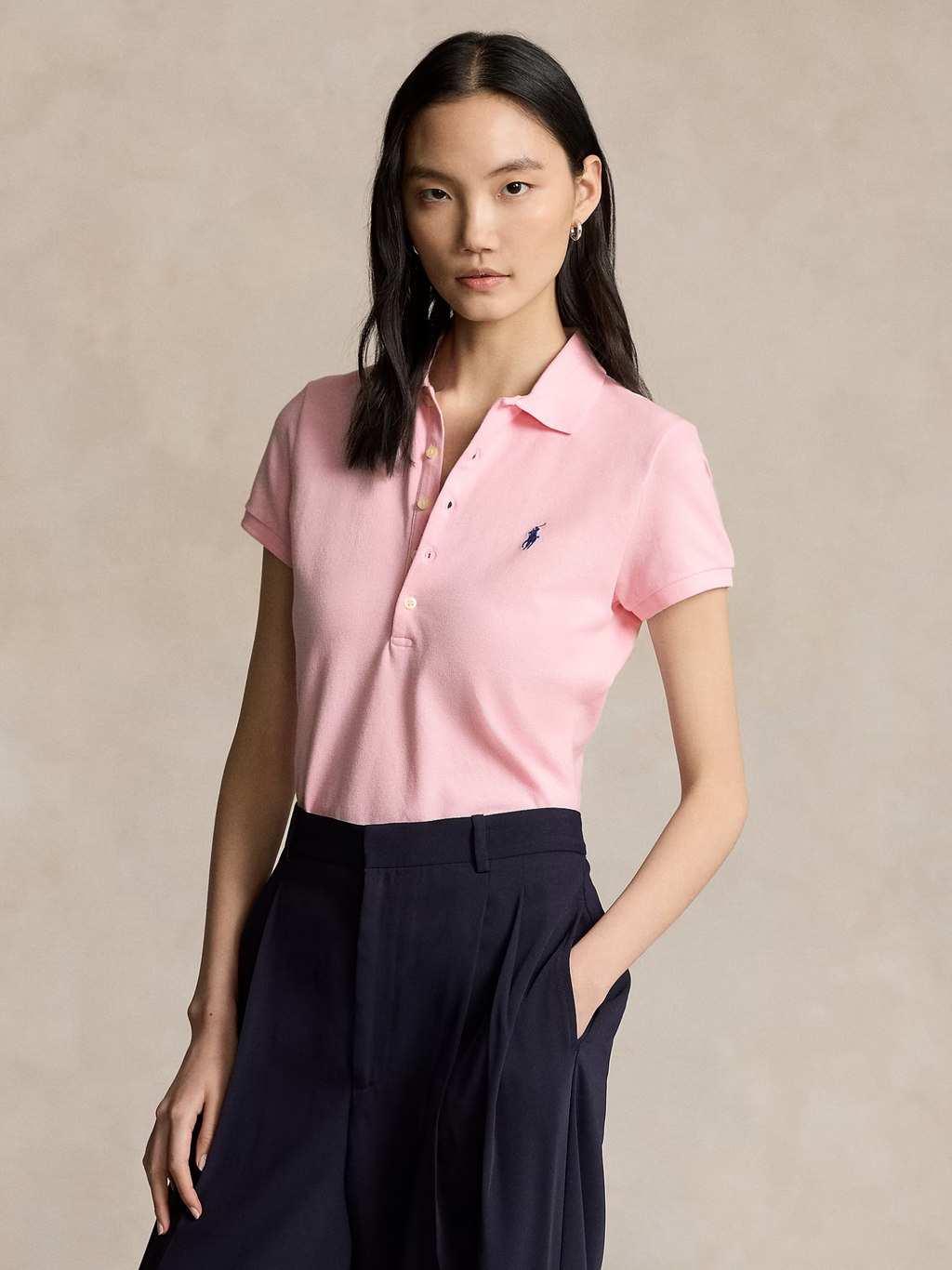 RALPH LAUREN WOMEN Slim Fit Stretch Polo Shirt Sunkissed Pink