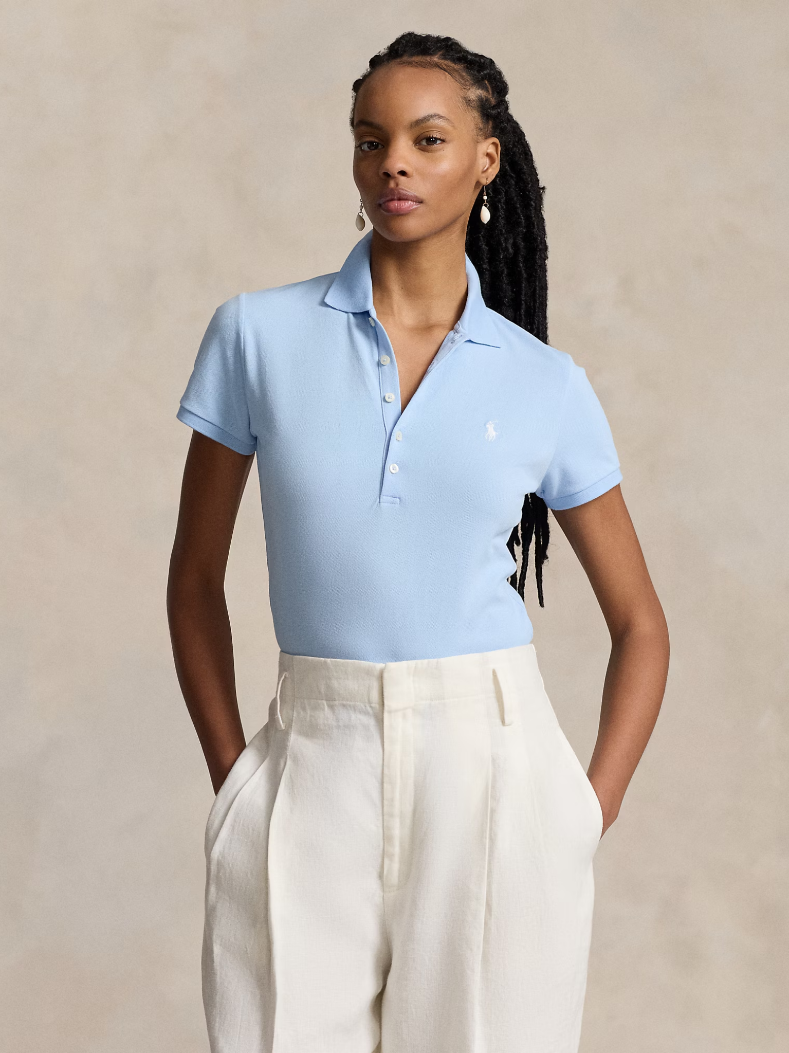 RALPH LAUREN WOMEN Slim Fit Stretch Polo Shirt Office Blue