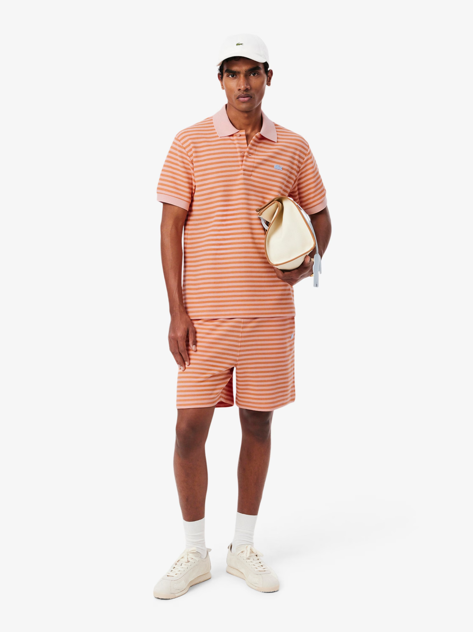 LACOSTE Classic Fit Textured Striped Polo Shirt Rose/Orange