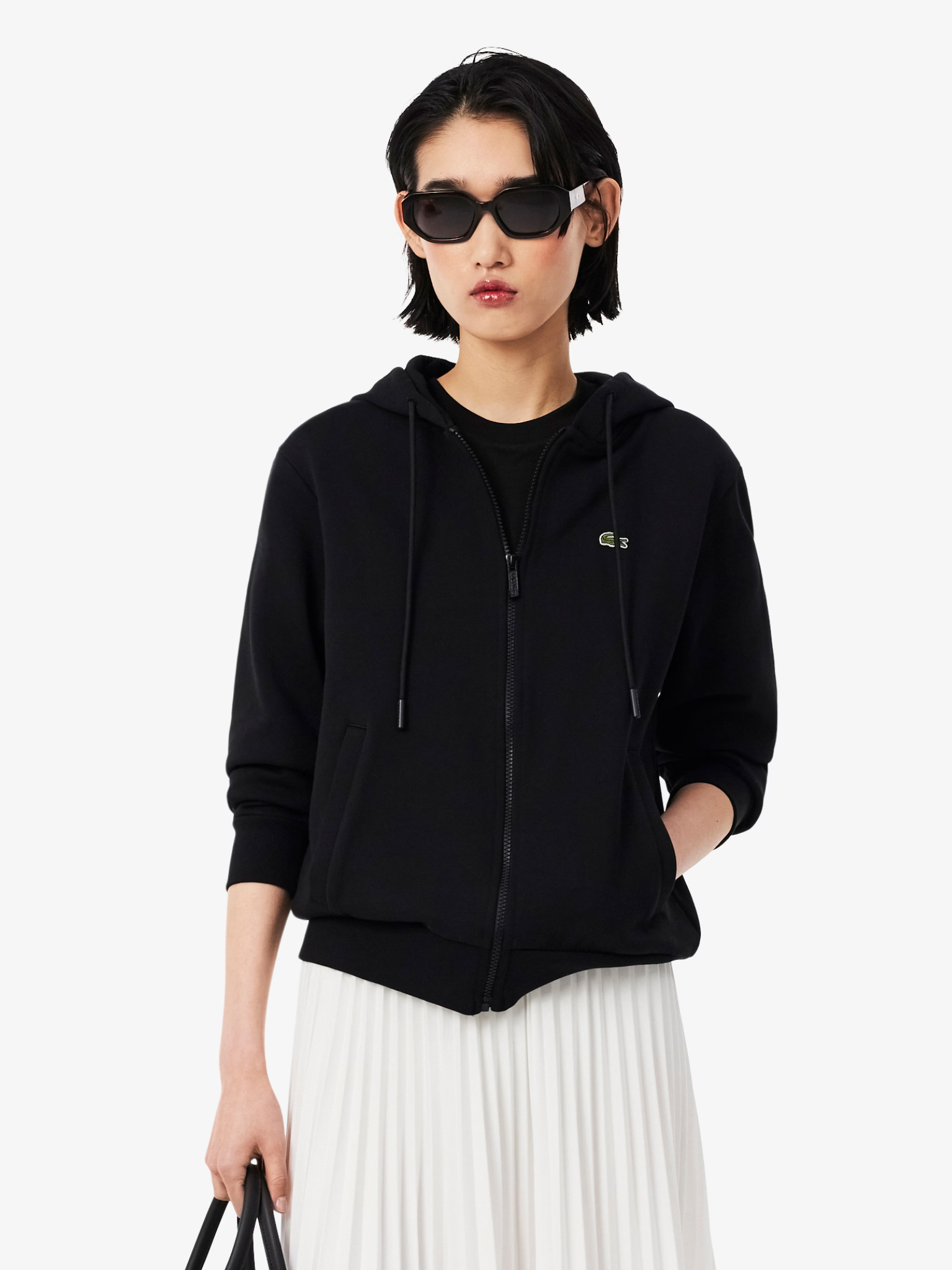 LACOSTE WOMEN Zipped Fleece Hoodie Black