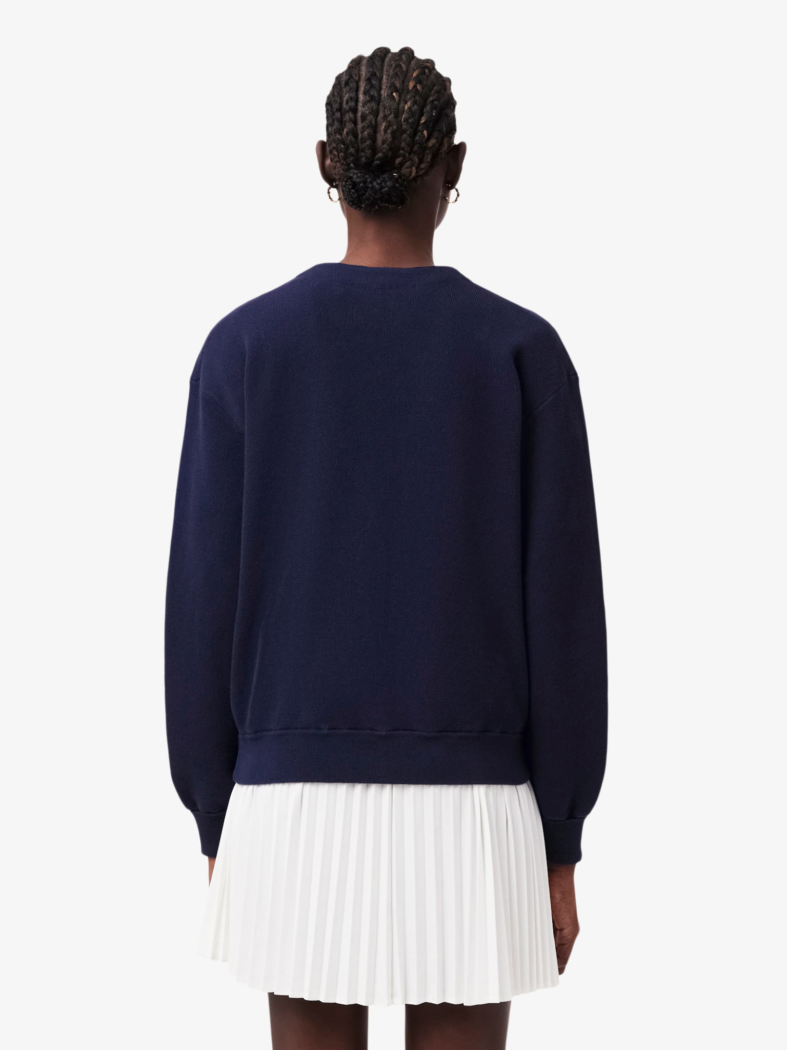 LACOSTE WOMEN V Neck Moss Stitch Cotton Cardigan Midnight Blue