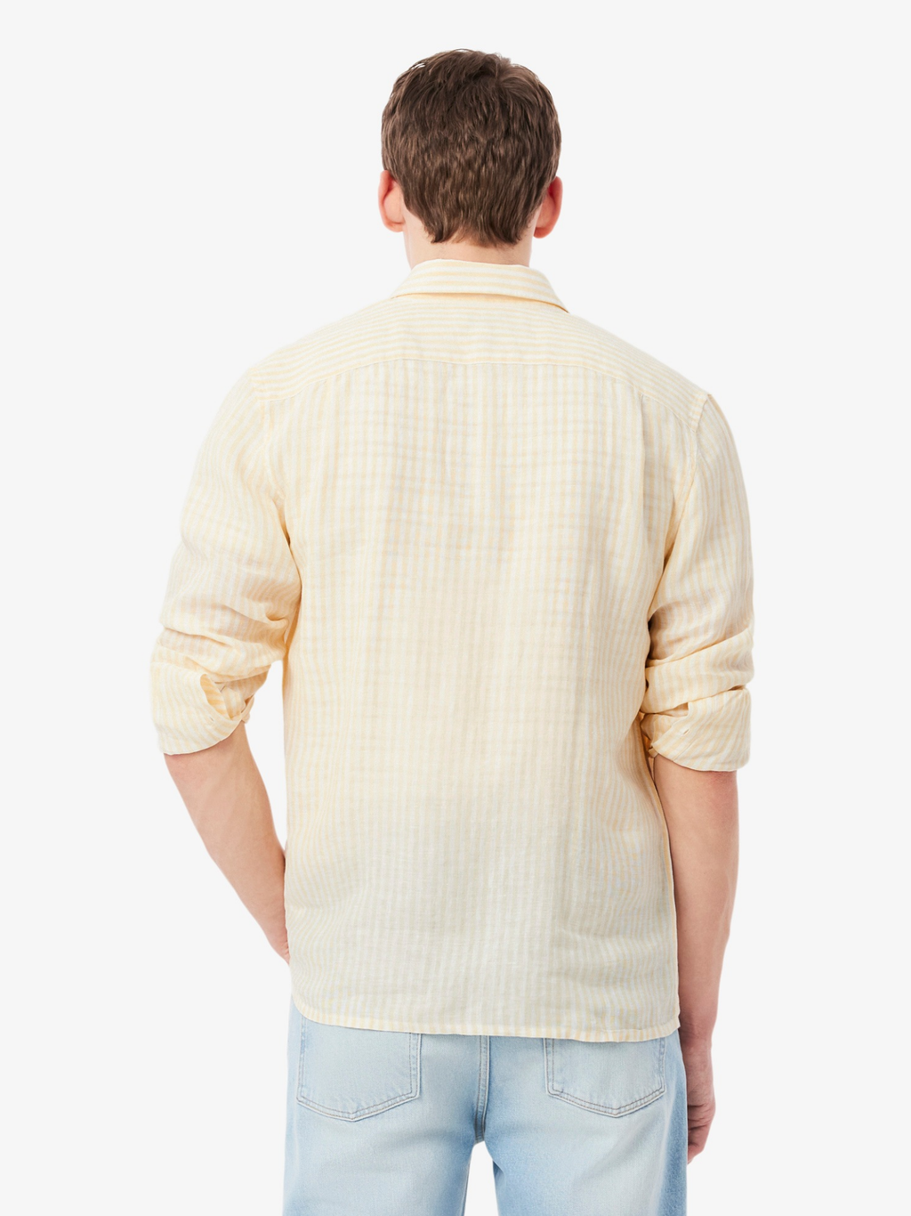 LACOSTE Regular Fit Striped Linen Shirt Yellow/White