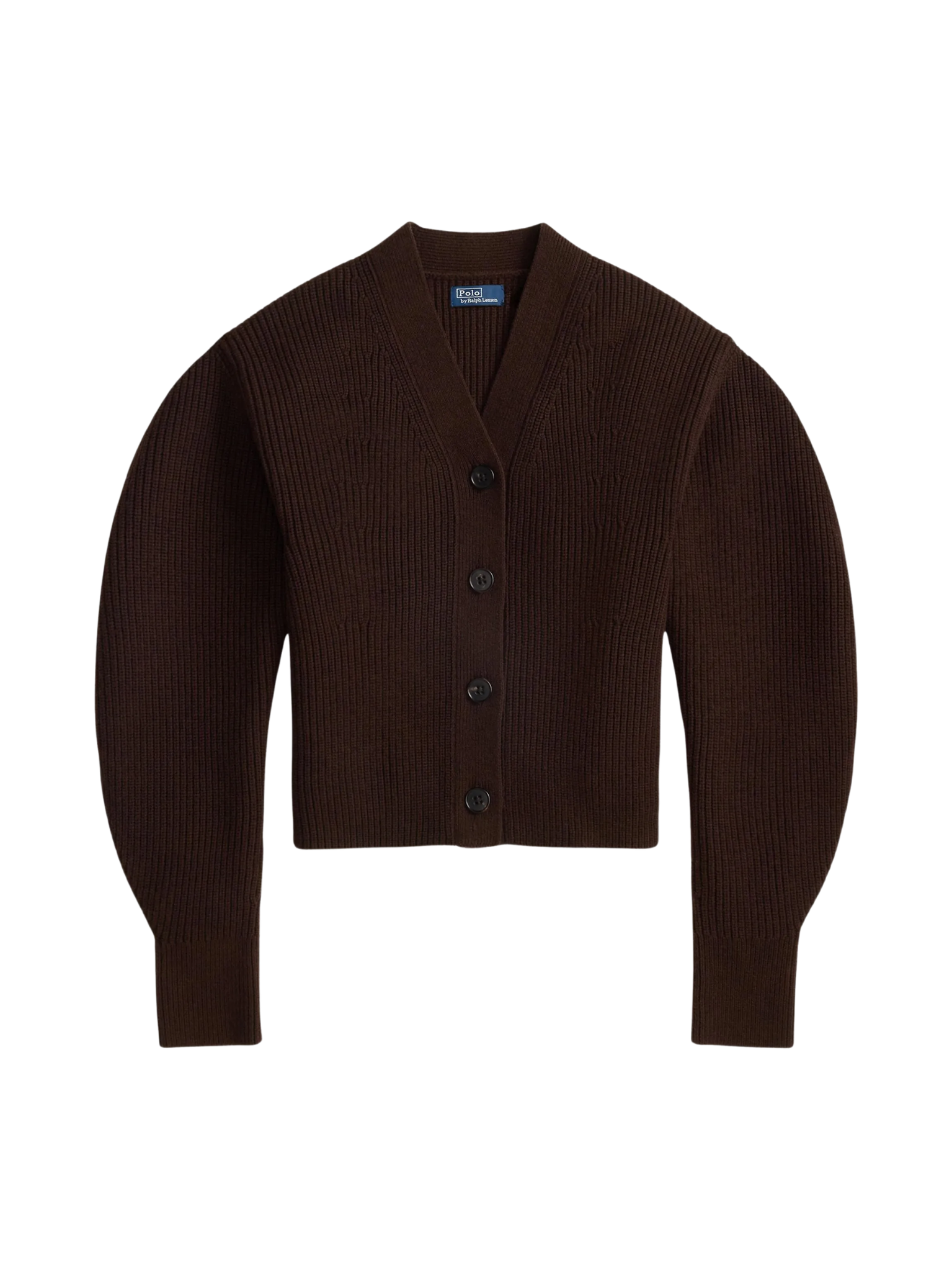 RALPH LAUREN WOMEN Ribbed Wool-blend Shaped Cardigan Rich Cocoa Melange