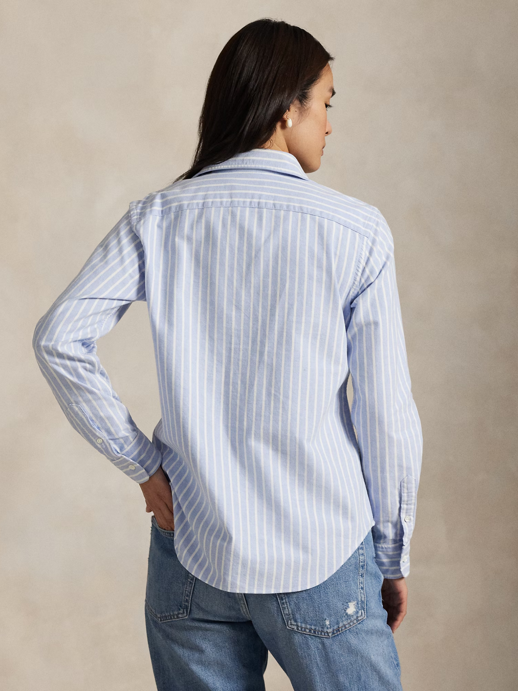 RALPH LAUREN WOMEN Slim Fit Striped Oxford Shirt Harbour Island Blue