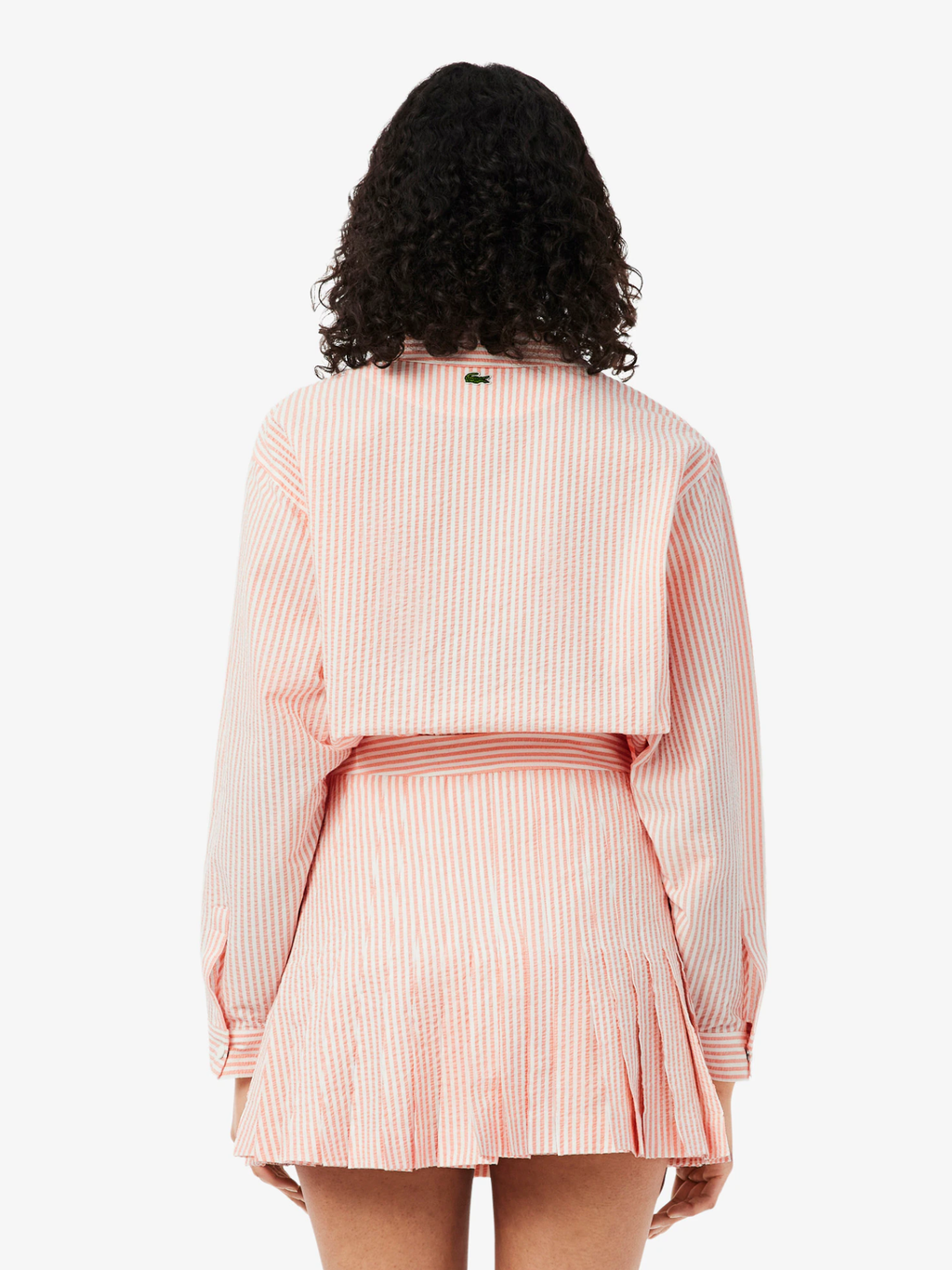 LACOSTE WOMEN Striped Seersucker Jacket Pink/White