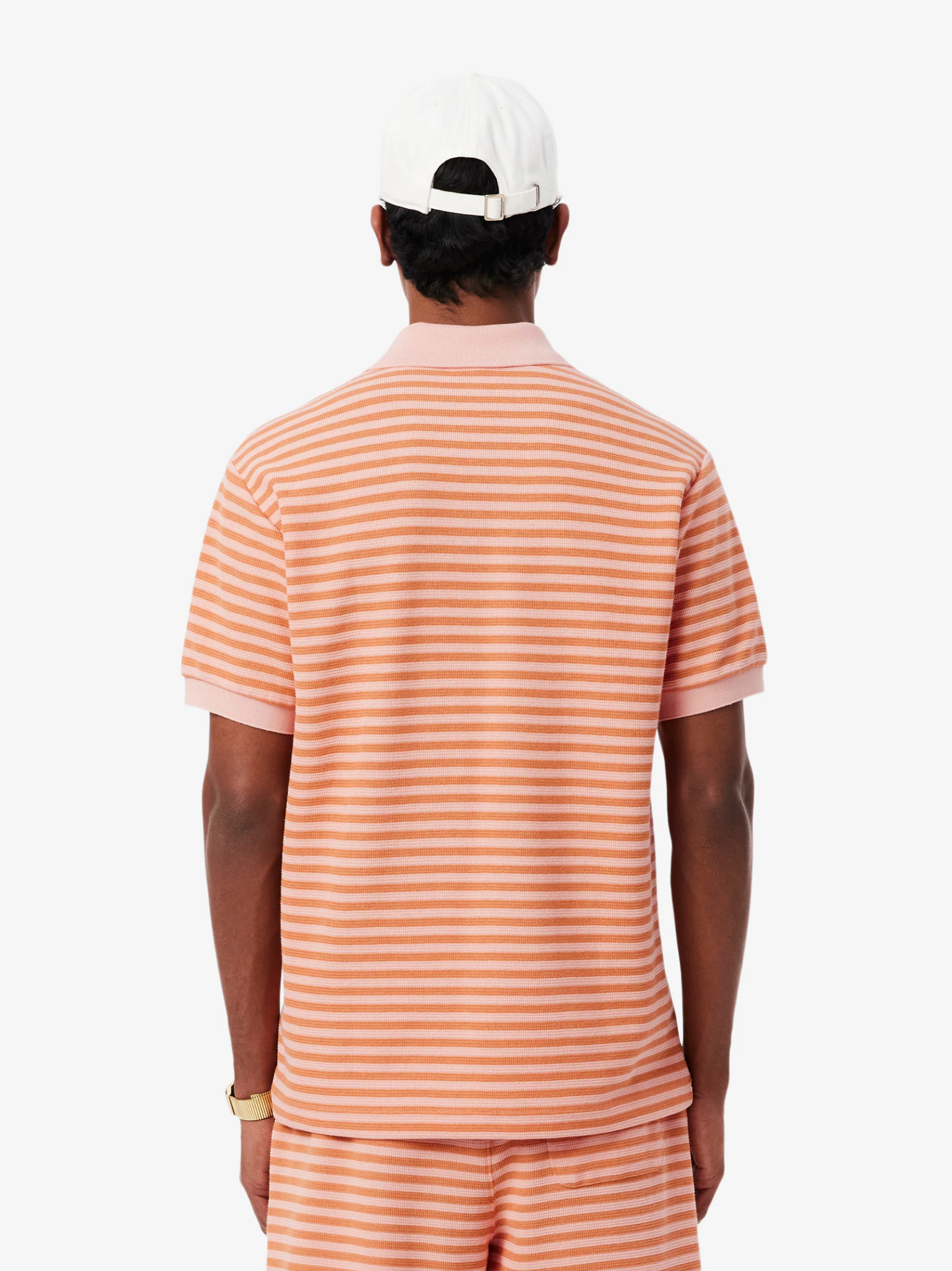 LACOSTE Classic Fit Textured Striped Polo Shirt Rose/Orange