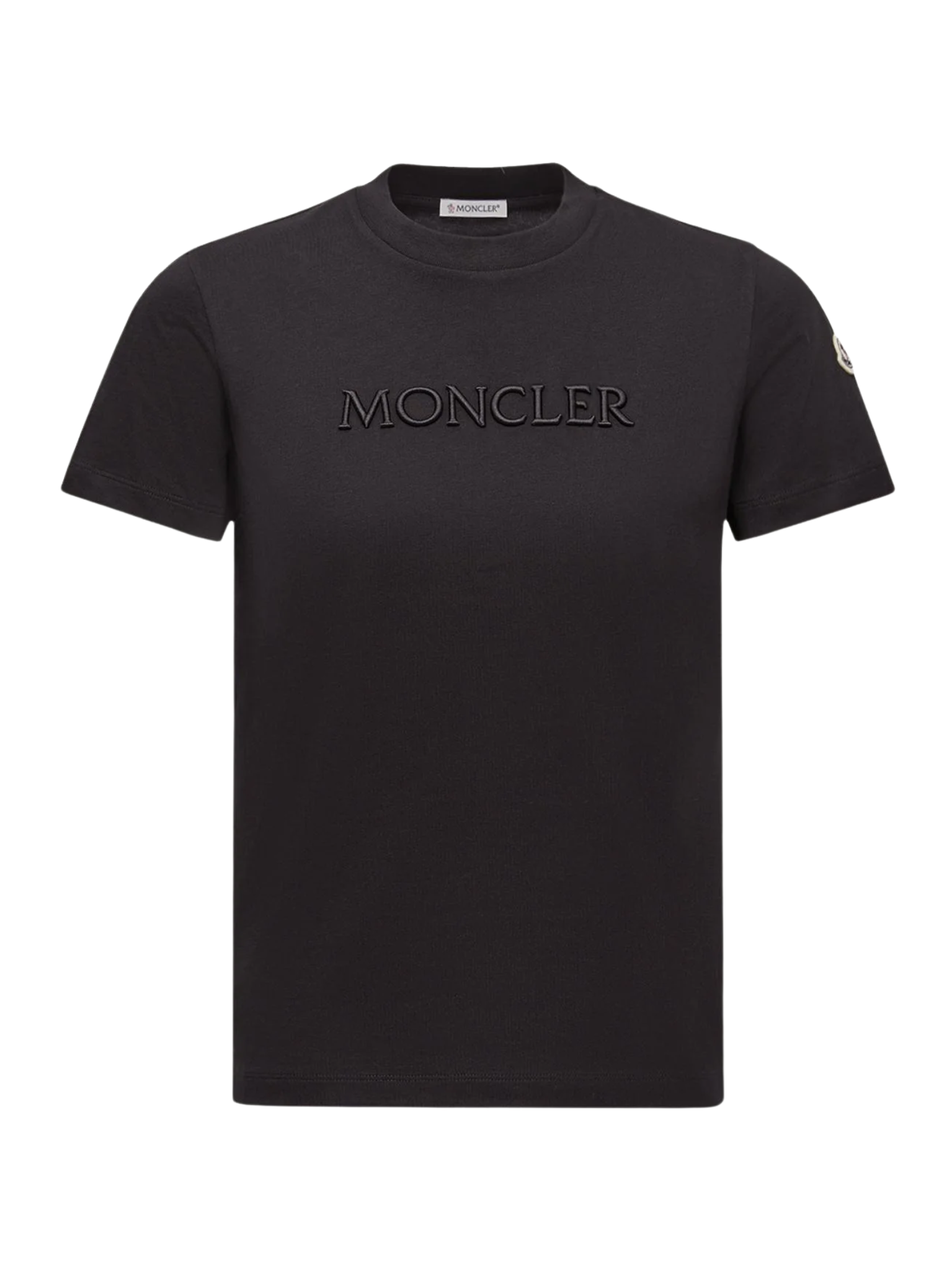MONCLER WOMEN Embroidered Tonal Logo Cotton T-Shirt Black