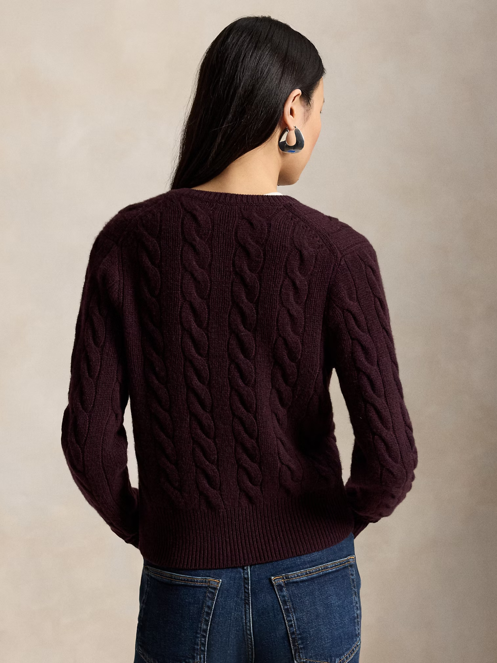 RALPH LAUREN WOMEN Cable-knit Wool Cashmere Cardigan Damson Melange