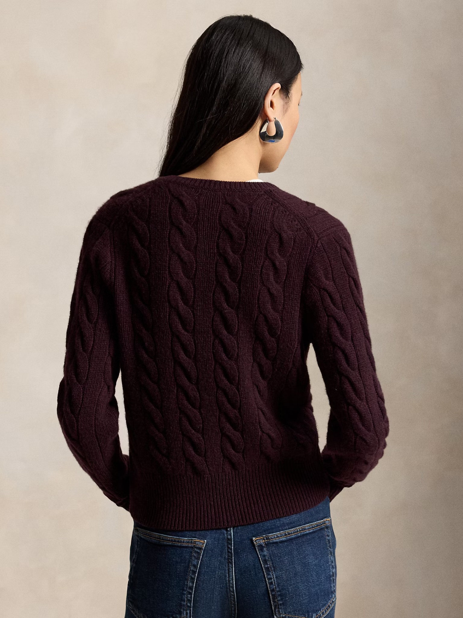 RALPH LAUREN WOMEN Cable-knit Wool Cashmere Cardigan Damson Melange