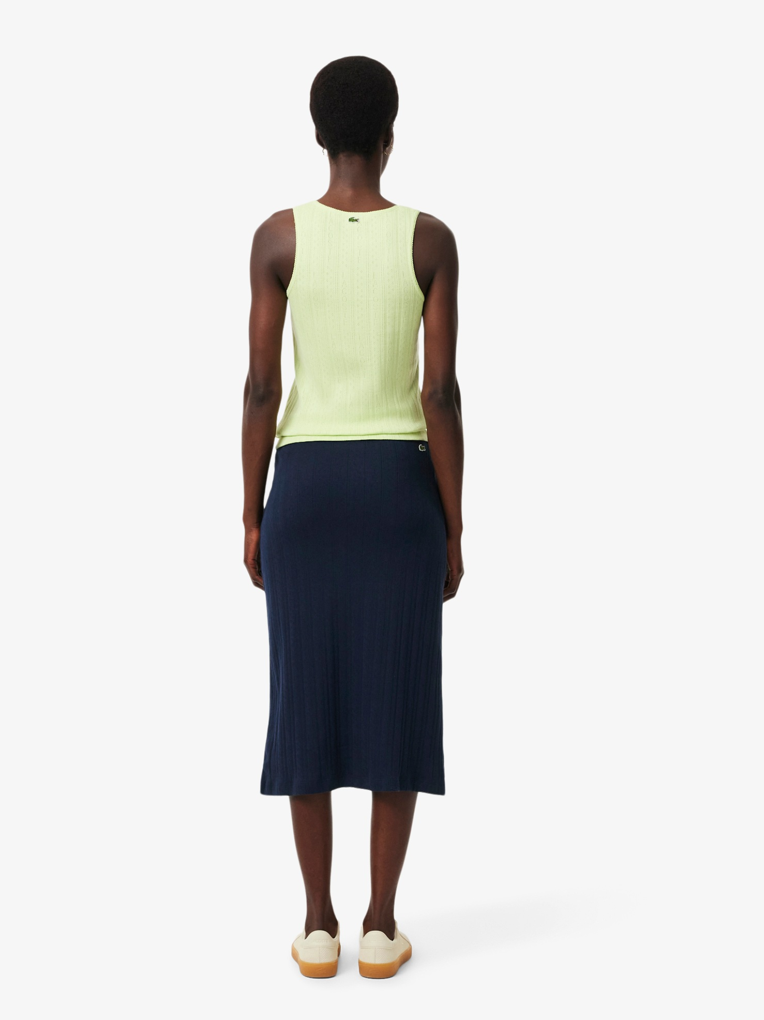 LACOSTE WOMEN Pointelle Knit Cotton Midi Skirt Midnight Blue