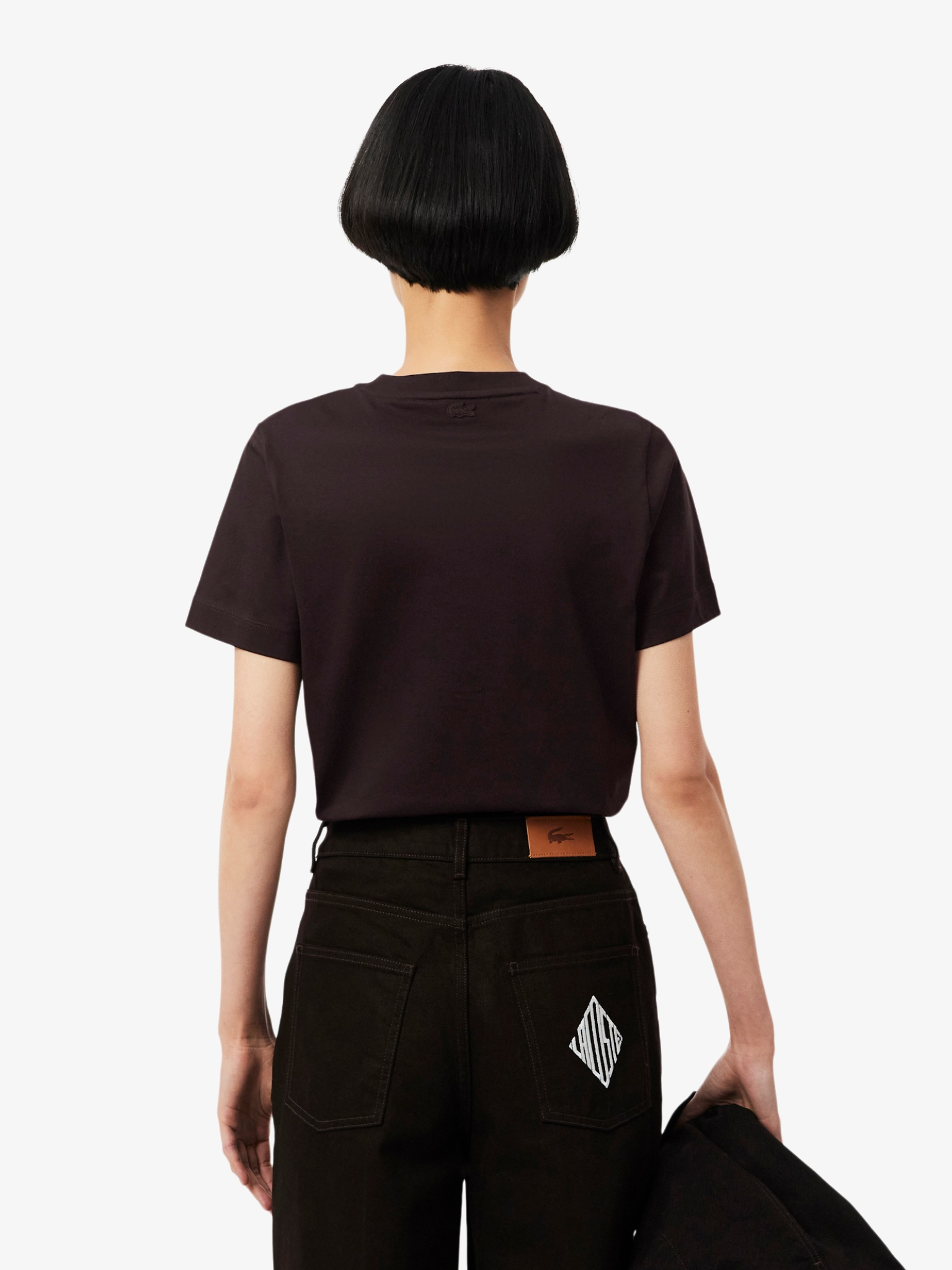 LACOSTE WOMEN Badge Cotton T-shirt Brown