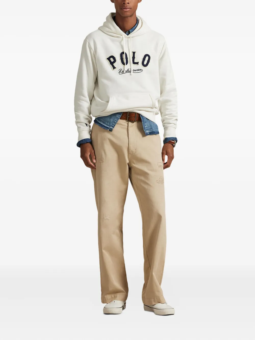 RALPH LAUREN The Rl Fleece Western-Logo Hoodie Deckwash White