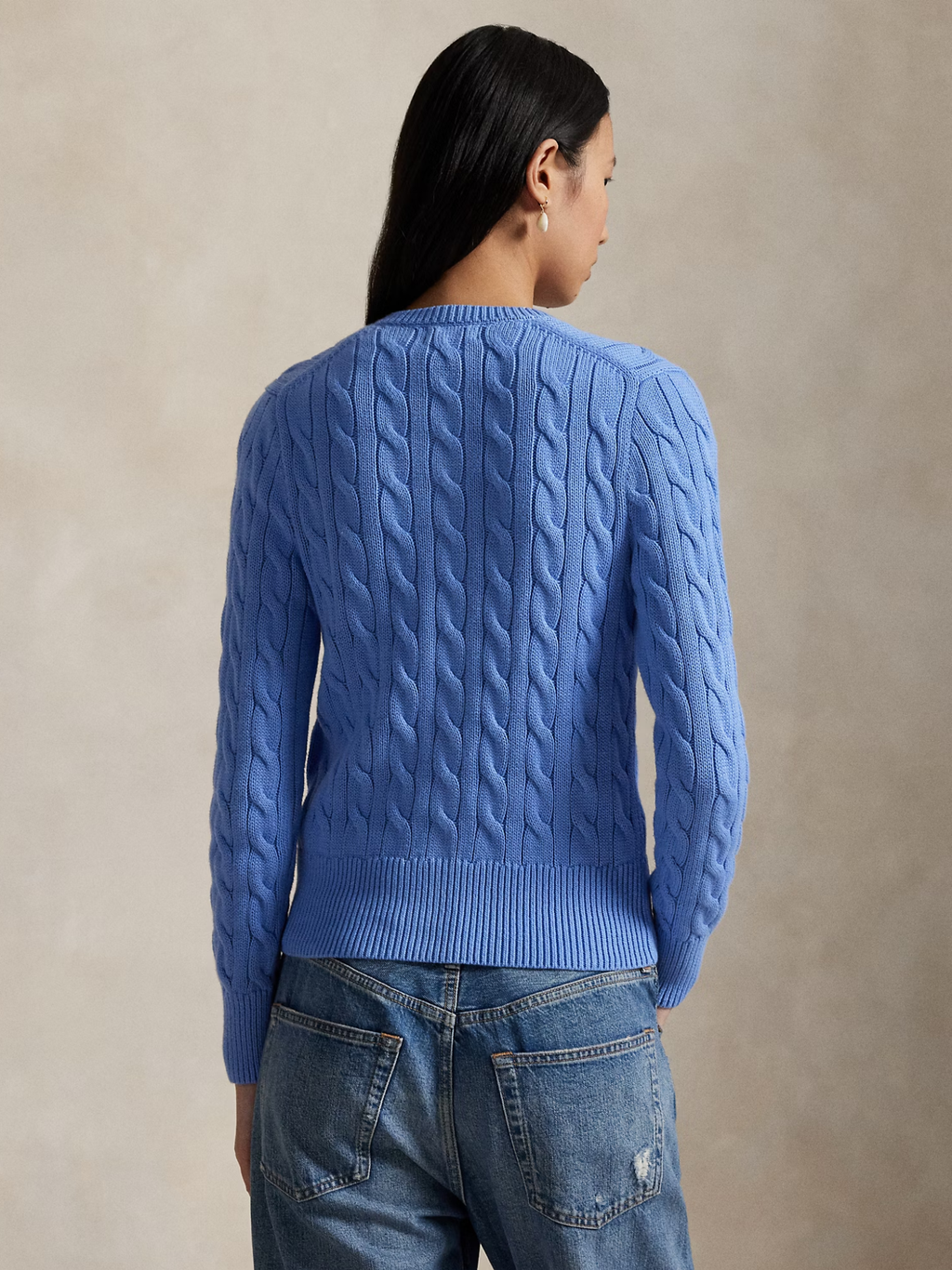 RALPH LAUREN WOMEN Cable-Knit Cotton Crewneck Cardigan New Litchfield Blue
