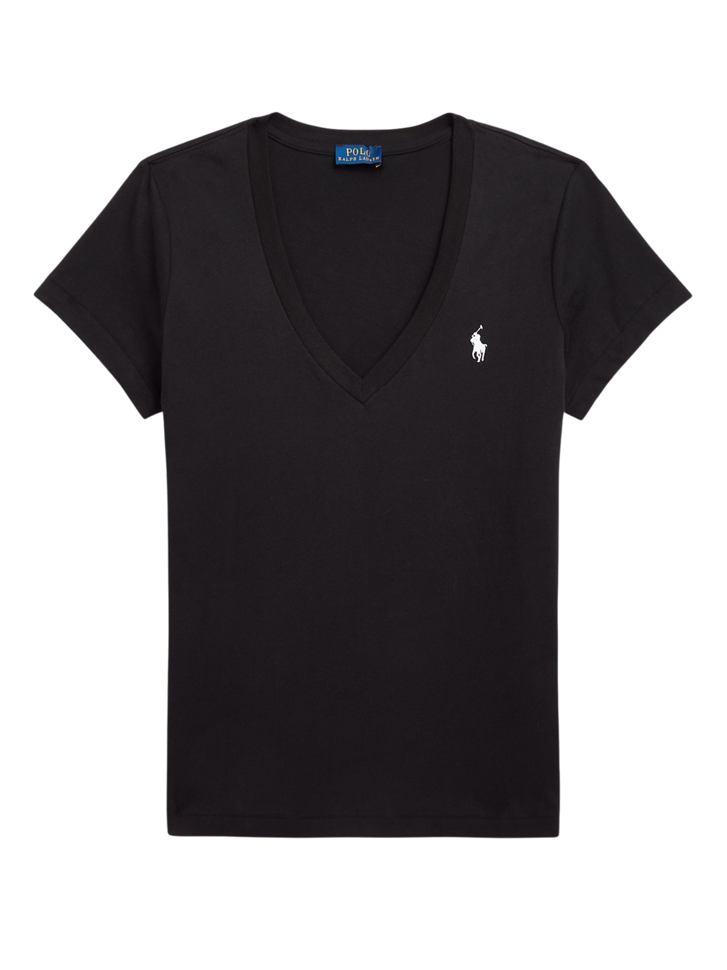 RALPH LAUREN WOMEN Cotton Jersey V-Neck T-Shirt Polo Black
