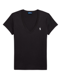 RALPH LAUREN WOMEN Cotton Jersey V-Neck T-Shirt Polo Black
