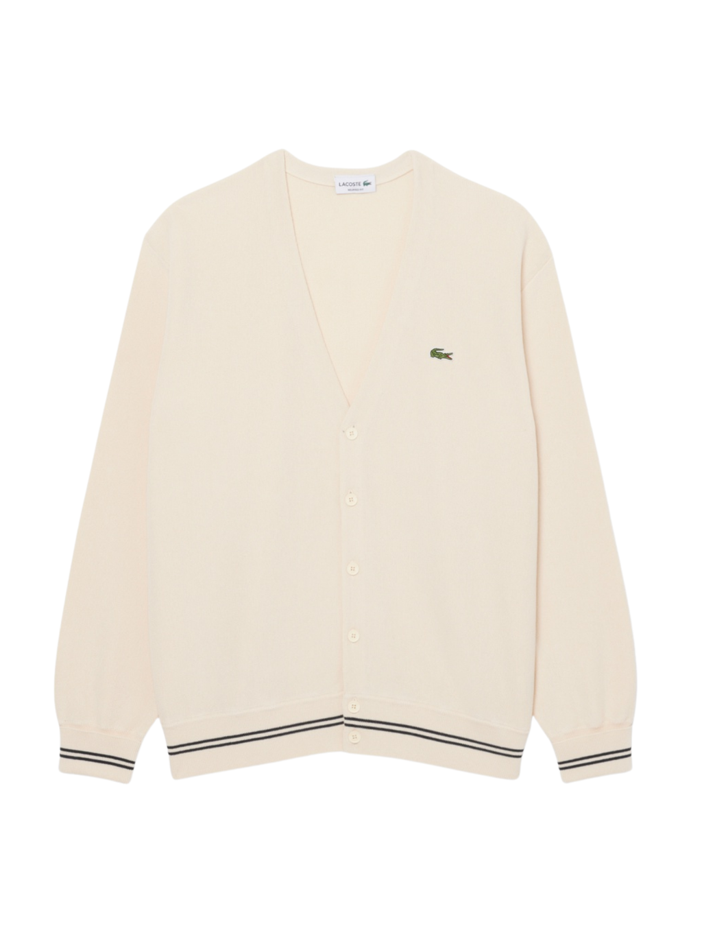 LACOSTE Rib-knit Stitch Cotton Knit Cardigan Beige