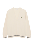 LACOSTE Rib-knit Stitch Cotton Knit Cardigan Beige