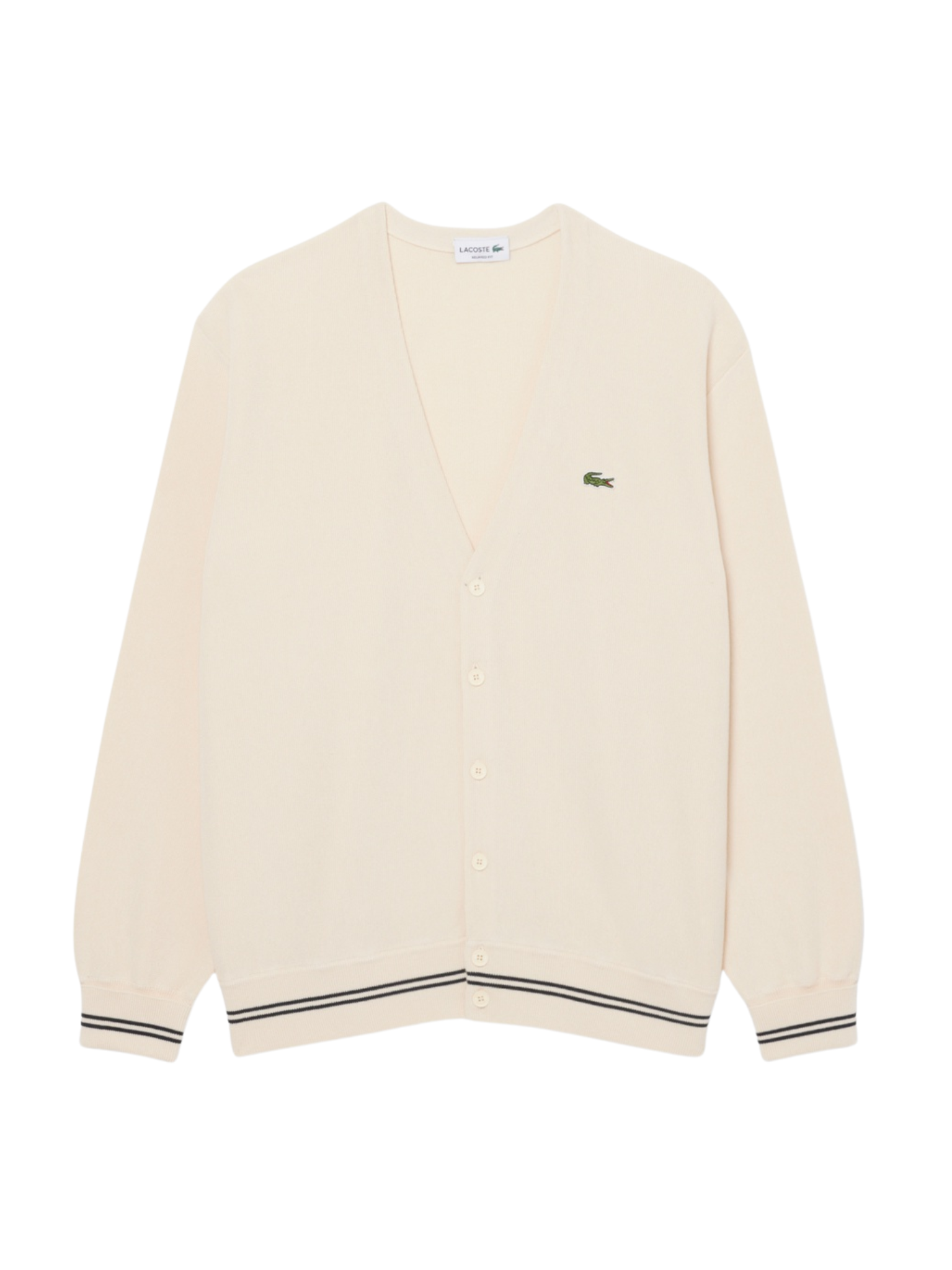LACOSTE Rib-knit Stitch Cotton Knit Cardigan Beige