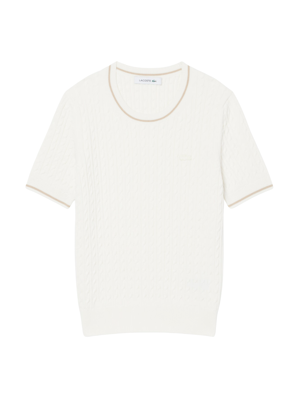 LACOSTE WOMEN Short Sleeved Cable Knit Sweater White