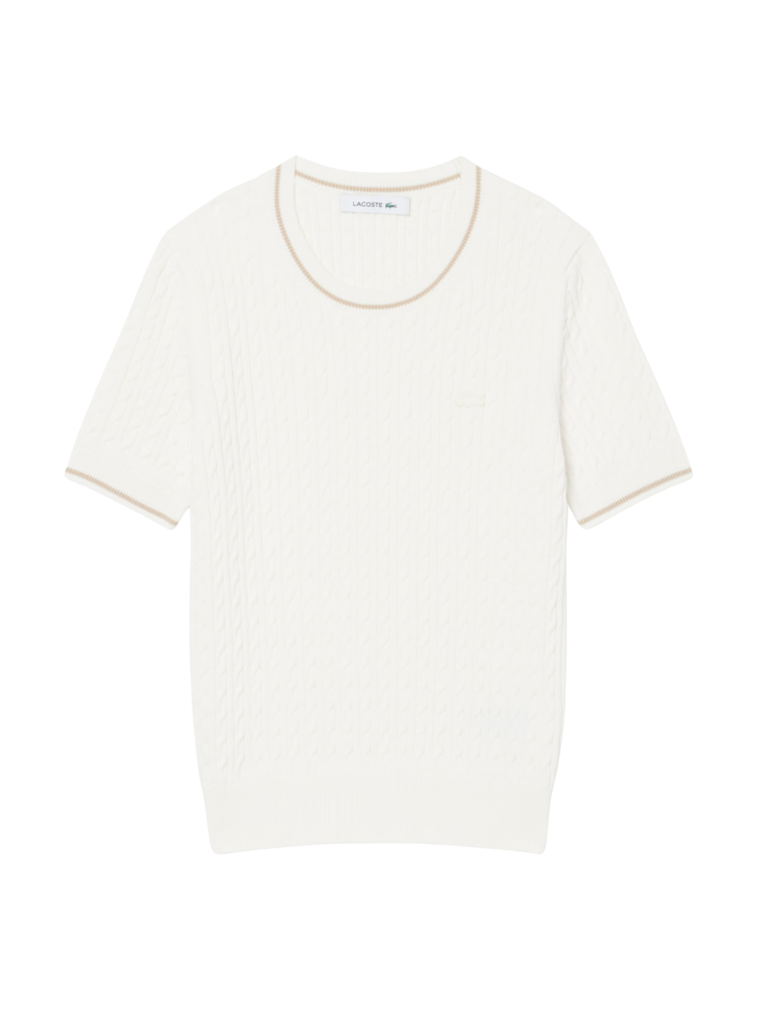 LACOSTE WOMEN Short Sleeved Cable Knit Sweater White