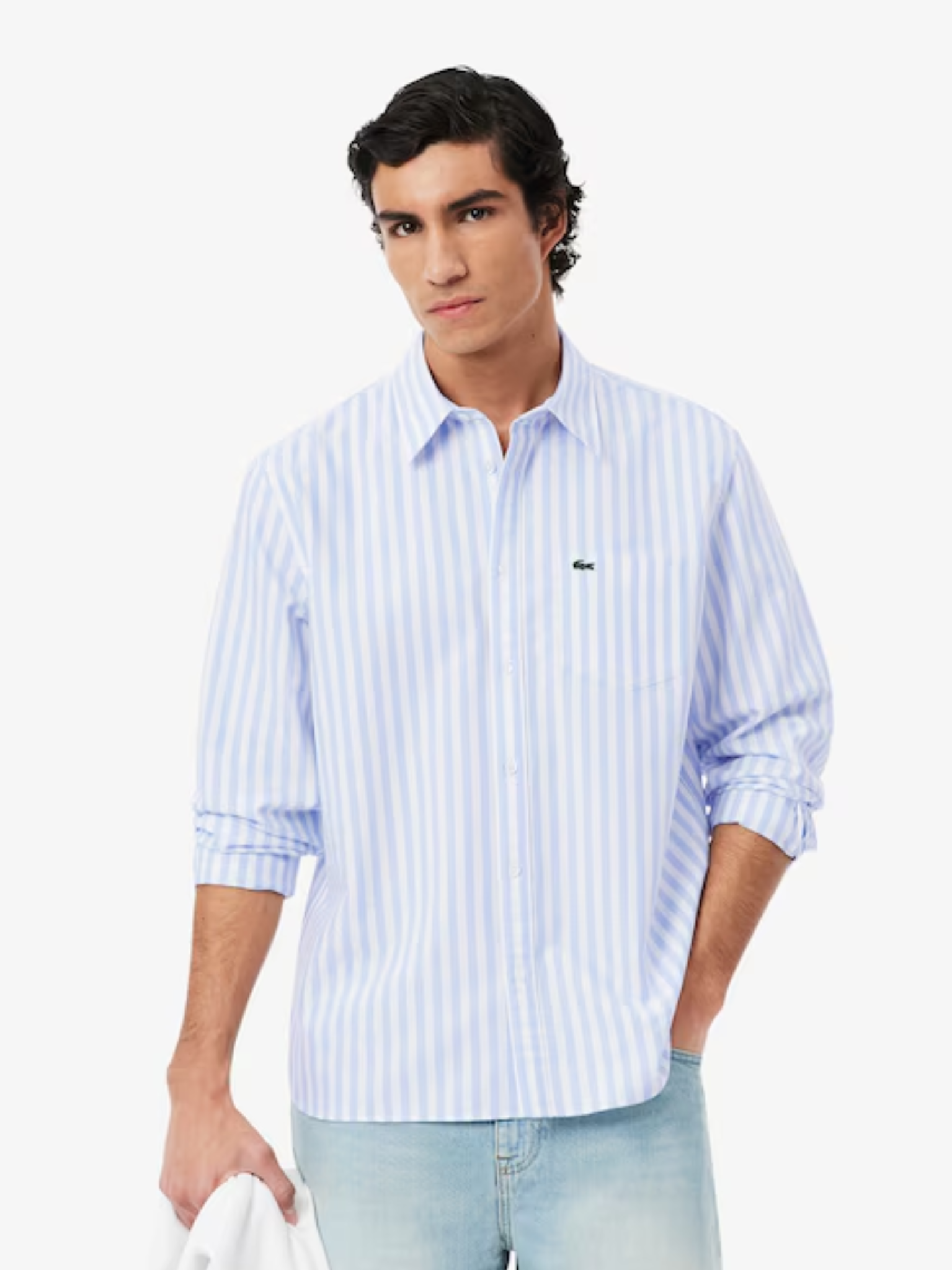 LACOSTE Regular Fit Striped Oxford Shirt Blue