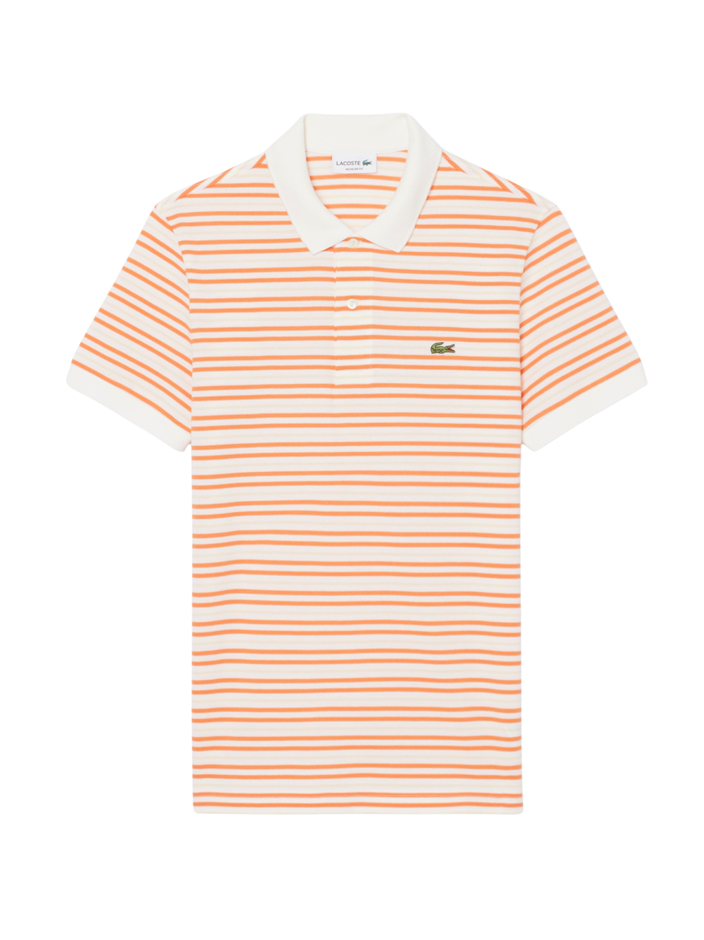 LACOSTE Classic Fit Striped Petit Piqué Polo Shirt Orange/White