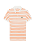 LACOSTE Classic Fit Striped Petit Piqué Polo Shirt Orange/White