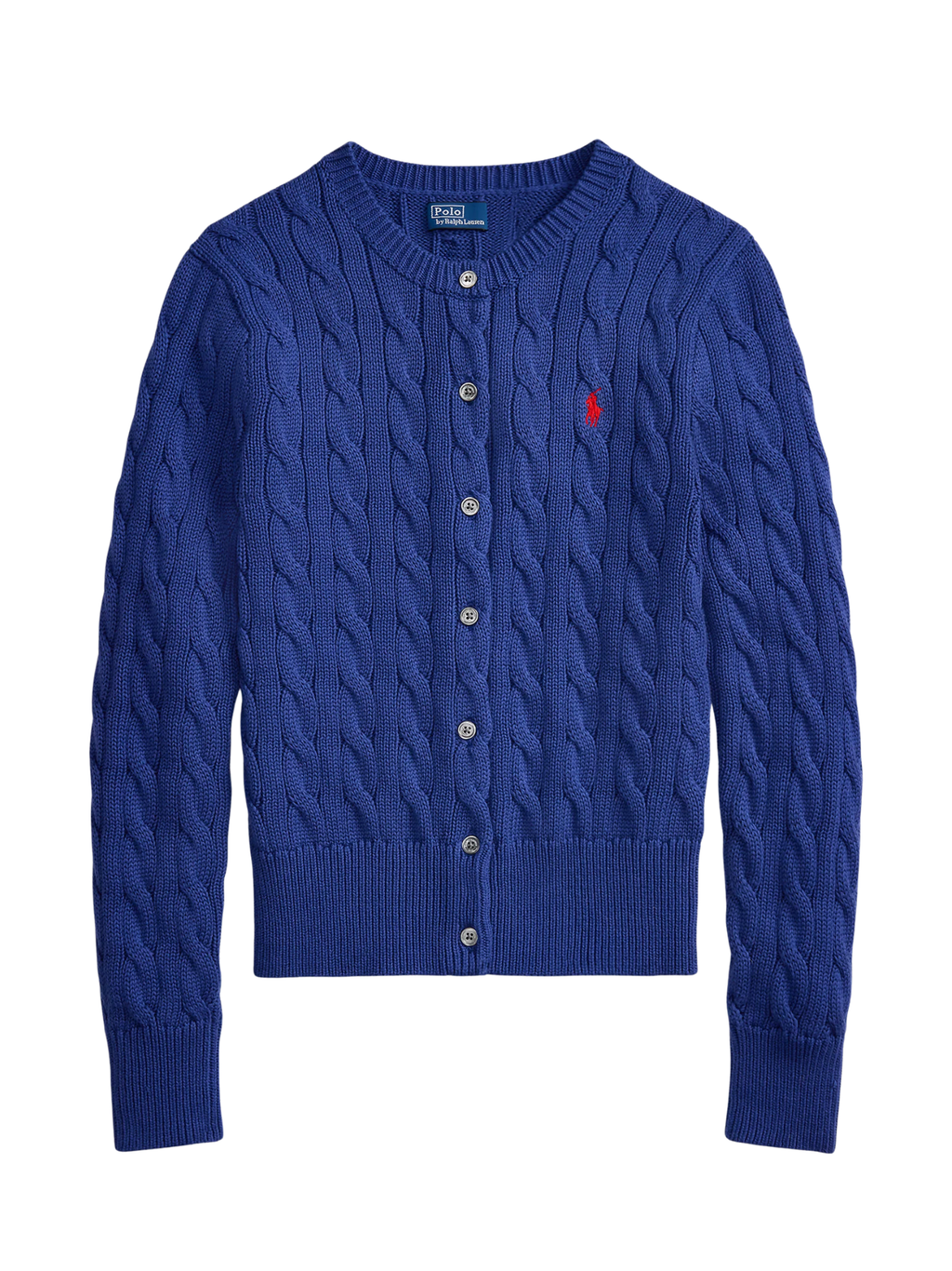 RALPH LAUREN WOMEN Cable-knit Cotton Crewneck Cardigan Charter Blue