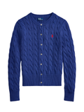 RALPH LAUREN WOMEN Cable-knit Cotton Crewneck Cardigan Charter Blue