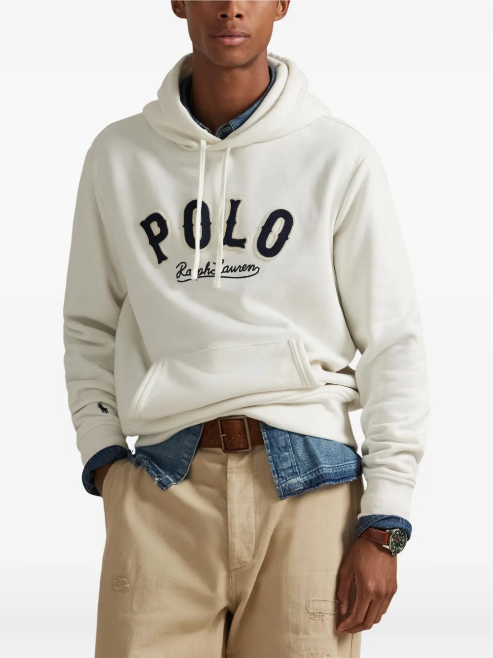 RALPH LAUREN The Rl Fleece Western-Logo Hoodie Deckwash White