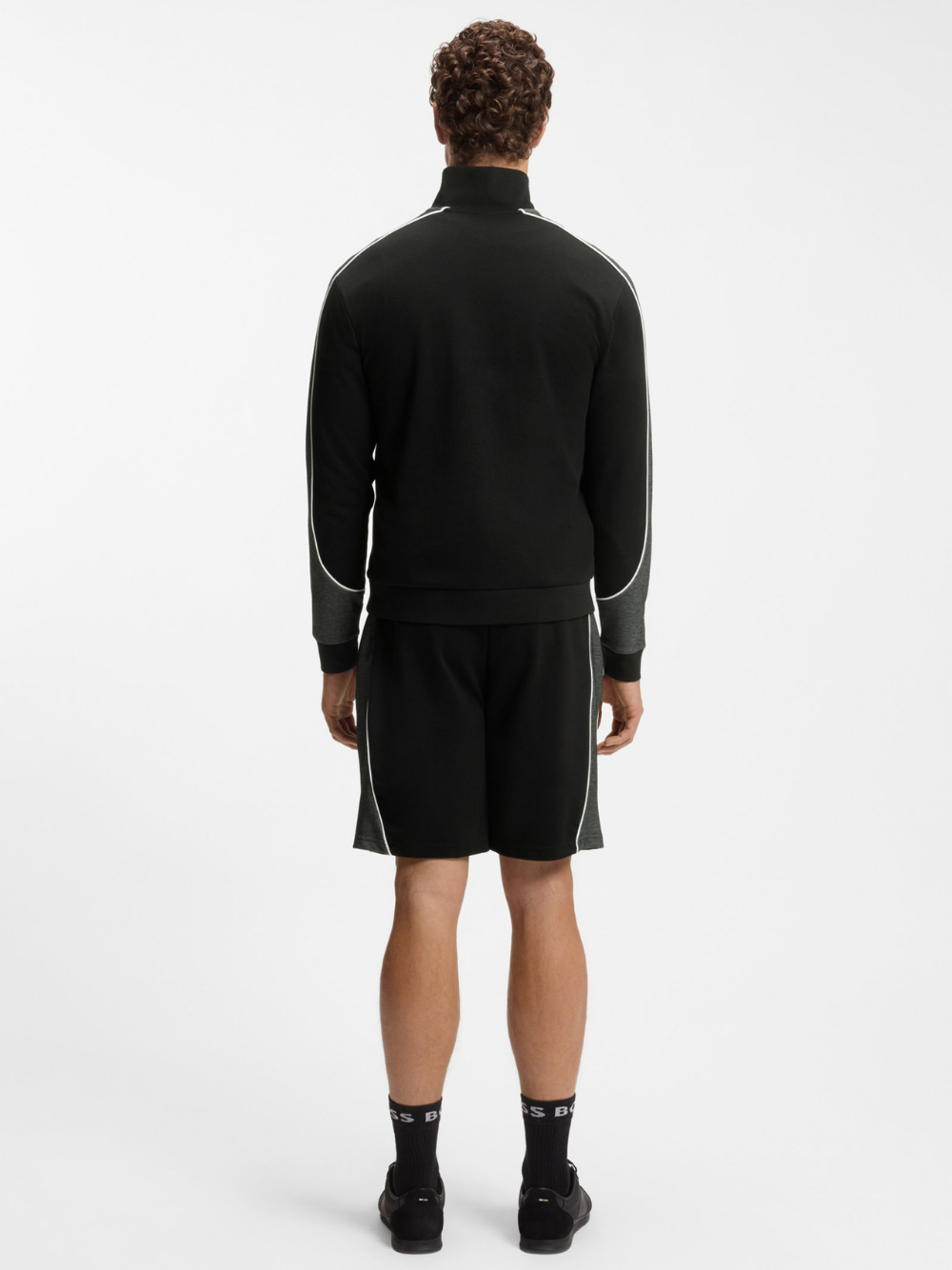 BOSS Contrast-Detail Zip-Neck Sweatshirt In A Cotton Blend Black