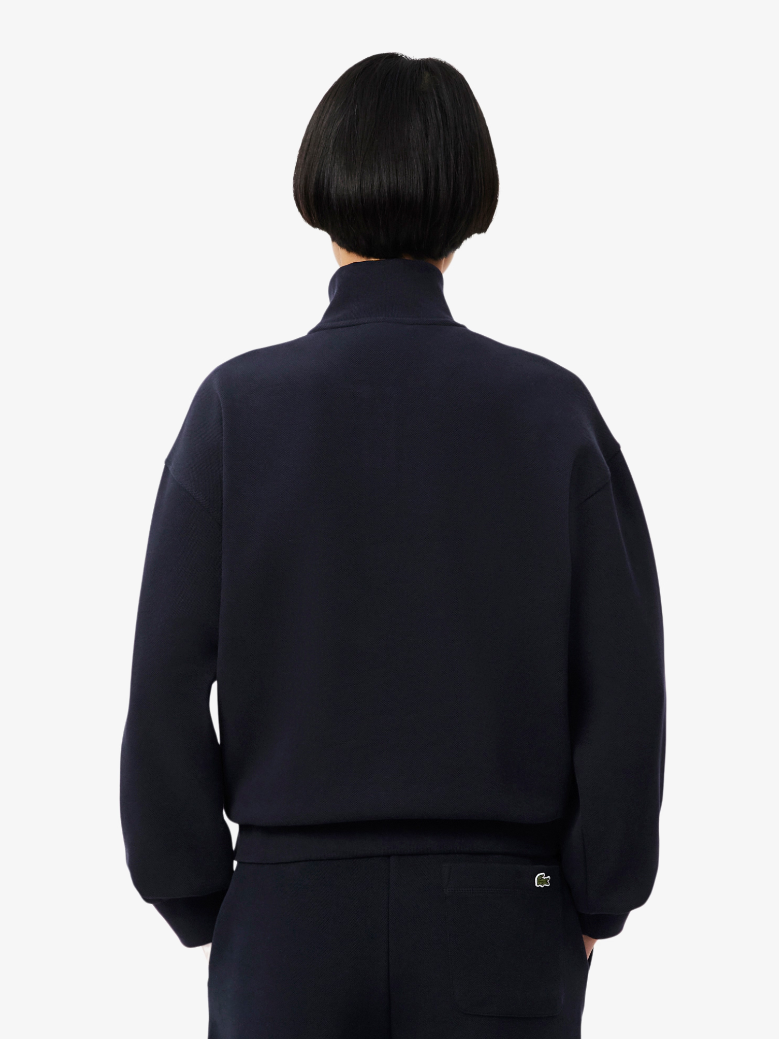 LACOSTE WOMEN High Neck Zipped Piqué Sweatshirt Navy Blue