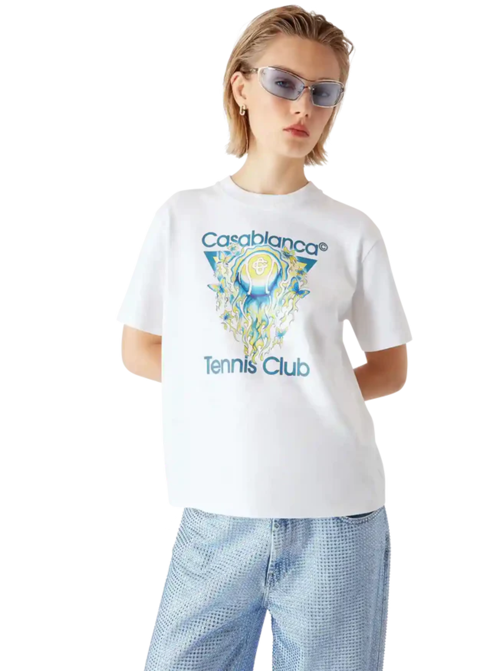 CASABLANCA WOMEN Tennis Club Icon Short Sleeve T‑Shirt White