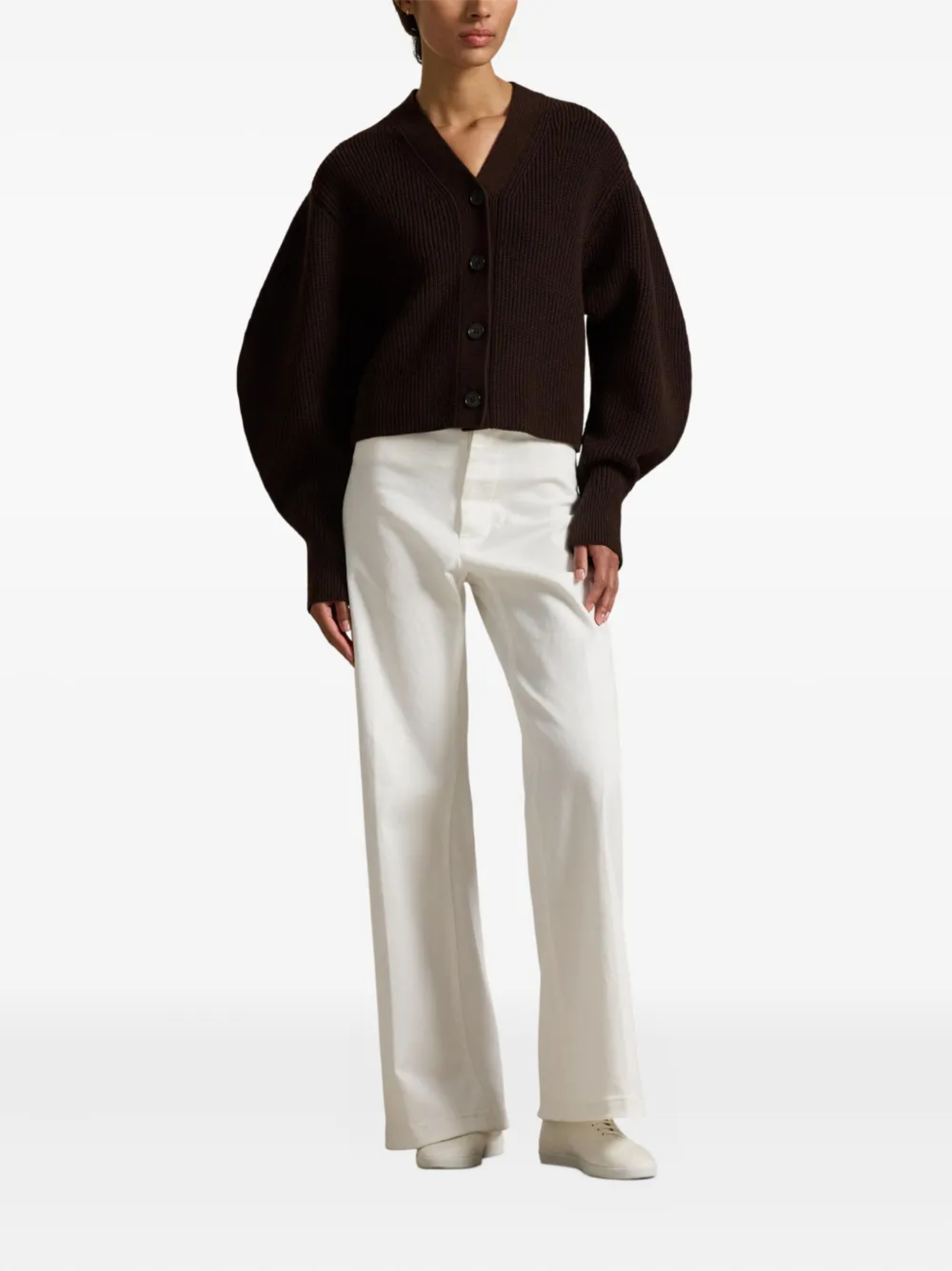 RALPH LAUREN WOMEN Ribbed Wool-blend Shaped Cardigan Rich Cocoa Melange