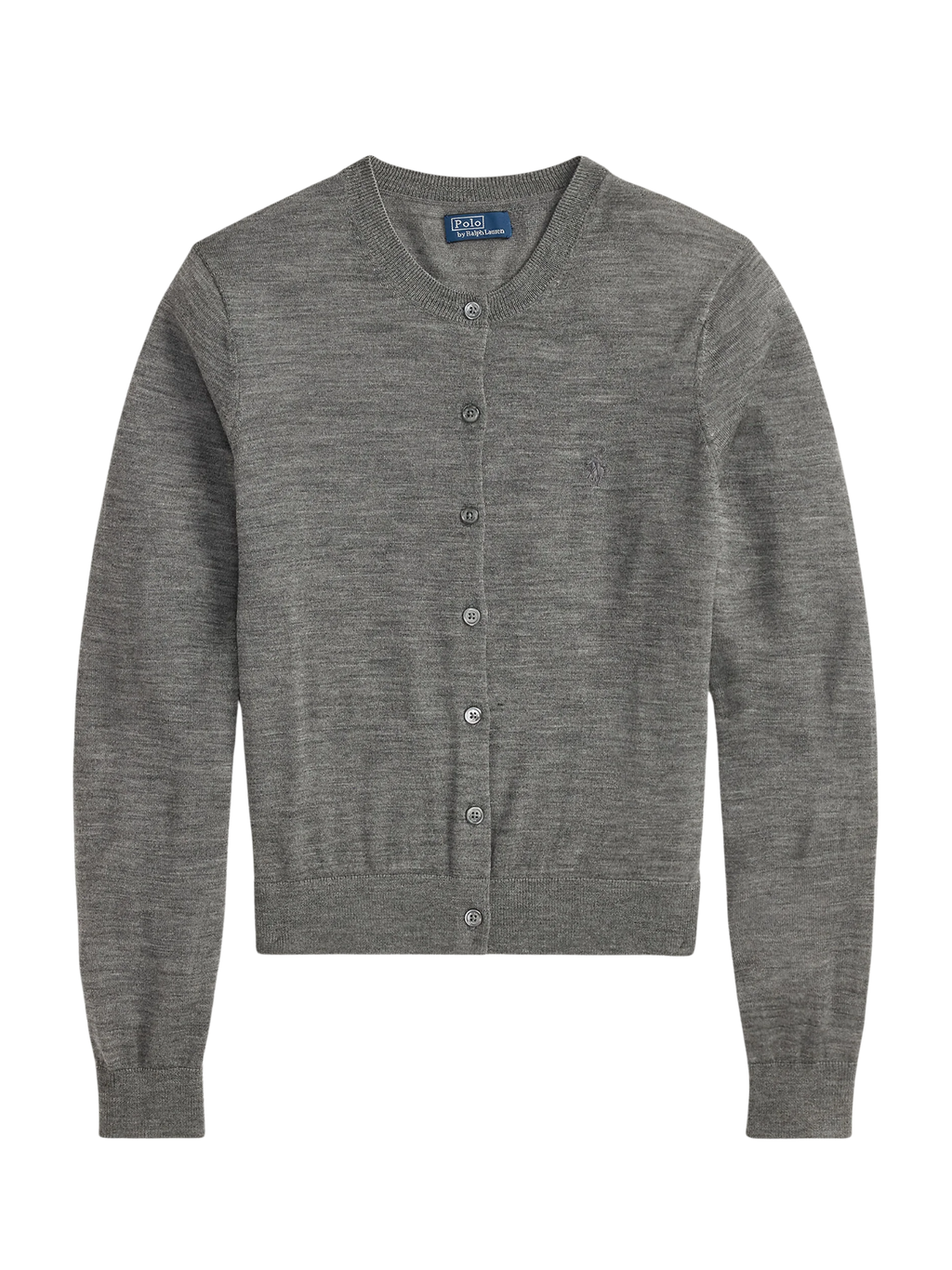 RALPH LAUREN WOMEN Wool Crewneck Cardigan Flannel Heather Grey