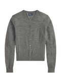 RALPH LAUREN WOMEN Wool Crewneck Cardigan Flannel Heather Grey