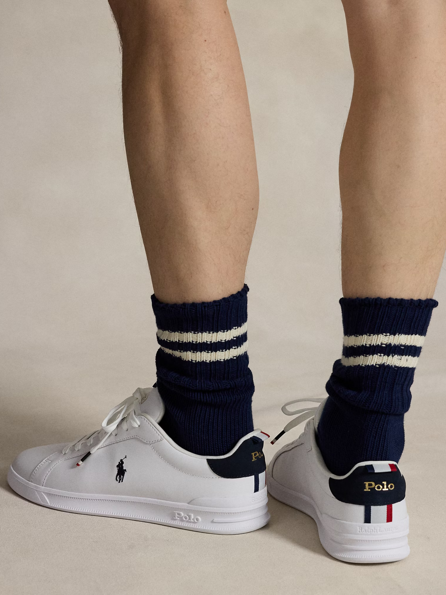 RALPH LAUREN Heritage Court II Leather Sneakers White/Navy/Red
