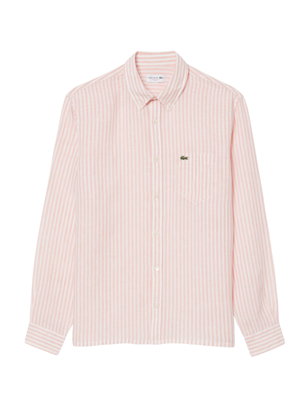 LACOSTE Regular Fit Striped Linen Shirt Pink/White