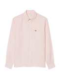 LACOSTE Regular Fit Striped Linen Shirt Pink/White