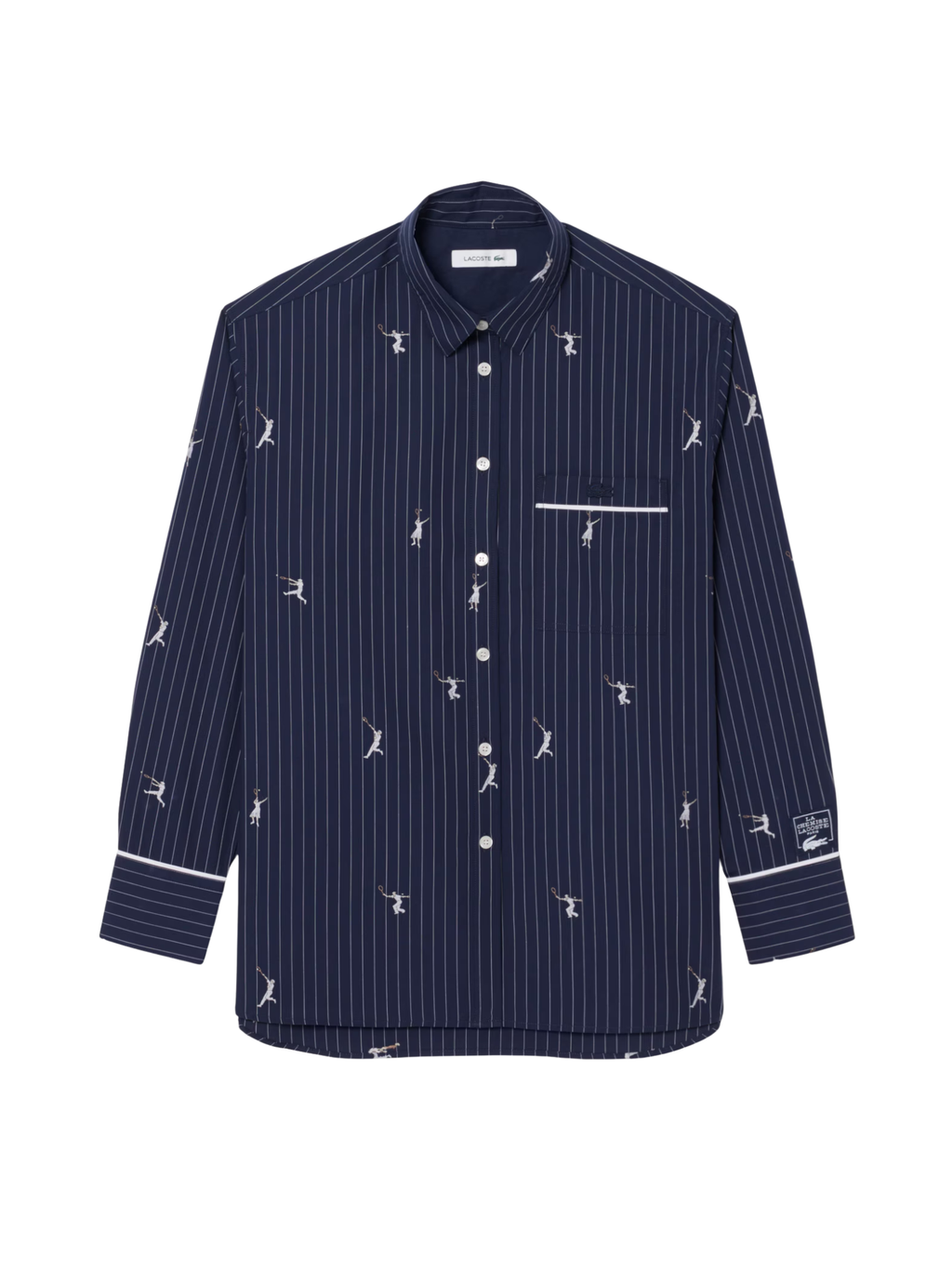 LACOSTE WOMEN Jacquard Motifs Oversized Shirt Navy Blue