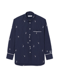 LACOSTE WOMEN Jacquard Motifs Oversized Shirt Navy Blue