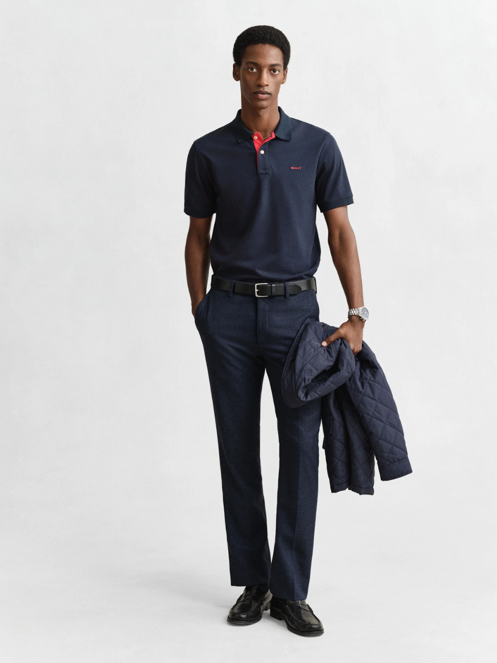 GANT Contrast Piqué Polo Shirt Evening Blue
